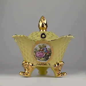 Limoges Porcelain Tureen | Hand-Painted Fragonard-Style | Courting Couple with Gold Detailing | Rococo Centerpiece | 9.5" Wide