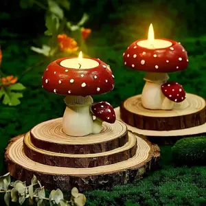 Cute Mushroom Tealight Candle Holder, Resin Fairycore Home Decor, Red Spotted Mushroom Aesthetic Decor for Bedroom & Living Room Easter bonus