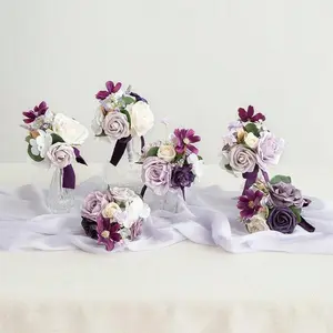 Flowers Mini Bridesmaid Bouquets Set of 4 Pre-Made Lilac Small Floral Wedding Centerpieces Decor Decorative Gift Table