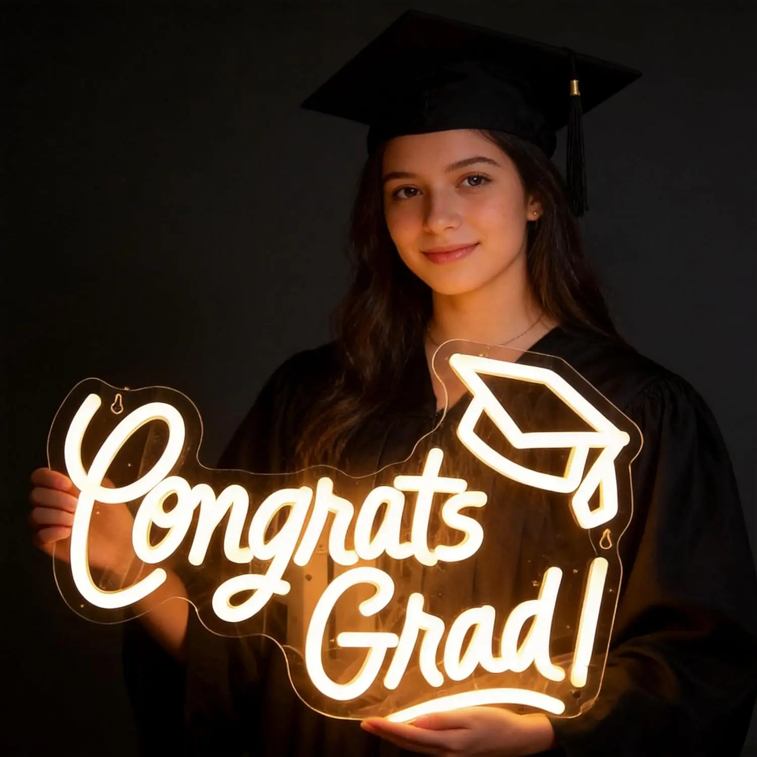 Thick Acrylic Congrats Grad Neon Sign - 2026 Graduation Party Wall Decoration, Quiet Vibrant Glow Warm White LED Light, Grad Cap, Hooks, Gift for Friends & Kids (Kindergarten-College)
