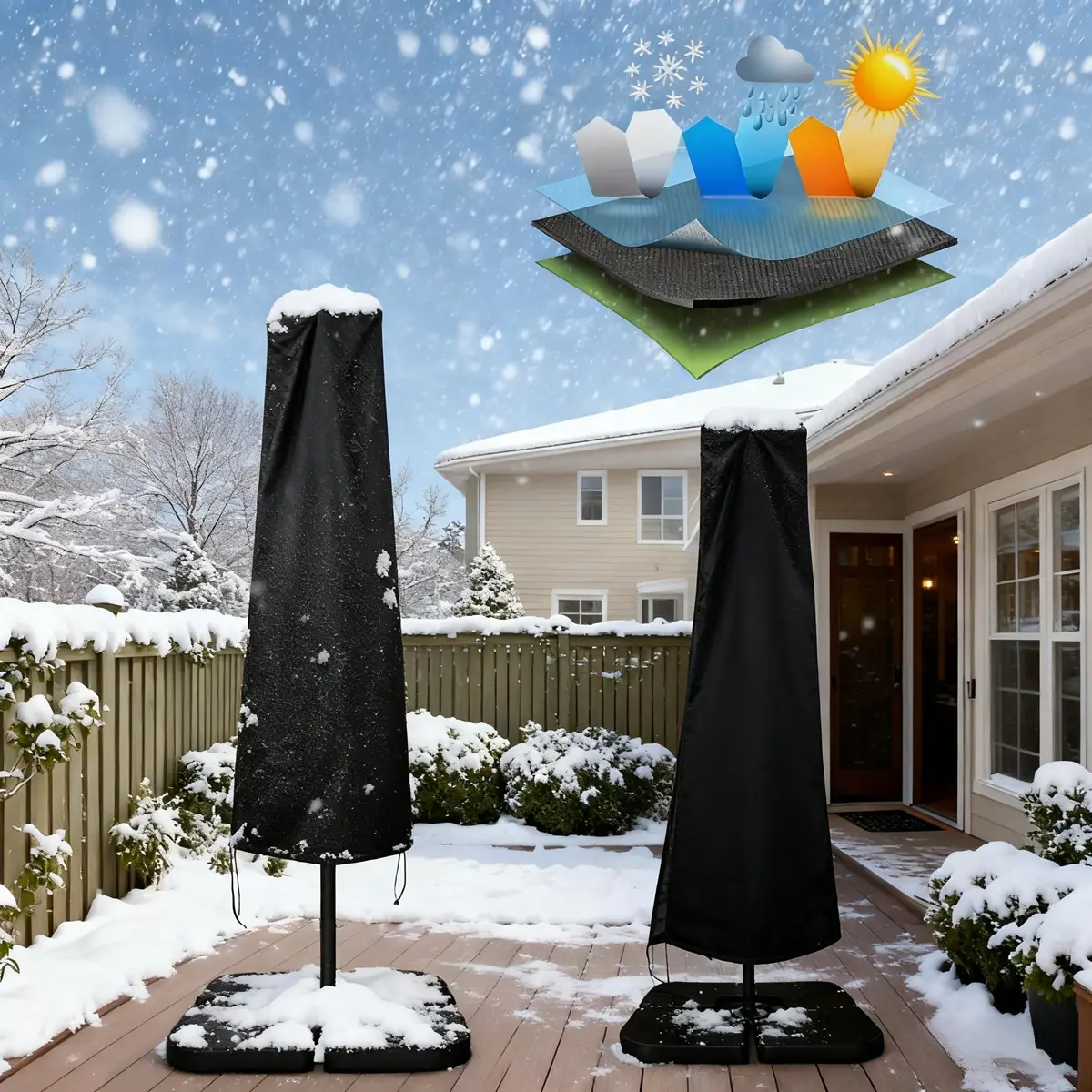 Winter Snowproof Banana Umbrella Cover - All-Weather Heavy-Duty Outdoor (Water/UV Resist), Zipper/Drawstring, Fits Patio/Balcony, Square/Round/Arc Canopies, For Rain/Wind/Dust/Snow, Easy Storage/Transport, Durable, Lightweight & Light