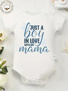 100% Cotton Youngsters Onesie - Letter Print Romper 'Just a Boy in Love with His Mama' Soft Round Neck Romper AYJK7 Machine Washable Summer Outfit