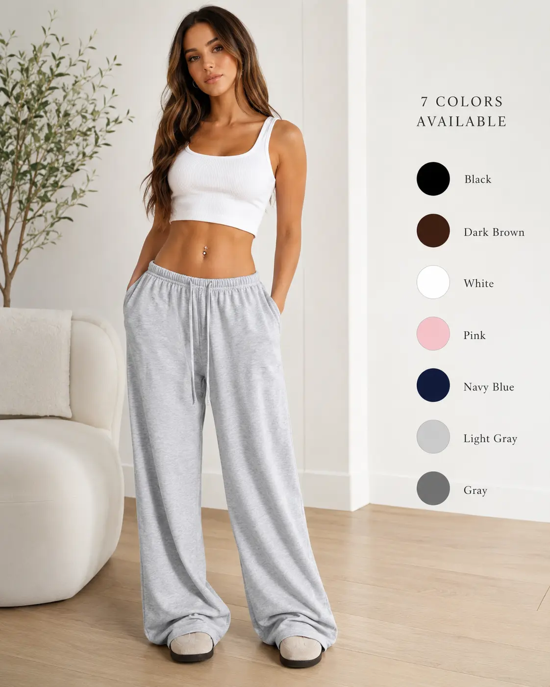 Women's Baggy Wide Leg Sweatpants, Low Waist Drawstring Lounge Pants, Loose Casual Elastic Waist Pants for Lounge and Travel