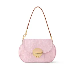 Louis Vuitton Sunset Monogram Denim Cotton Shoulder Bag for Women in Washed Pink with Gold Hardware