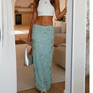 Floral Embroidered Maxi Skirt: Elegance and Comfort Combined Dress Fit Beach Formal Casual Blouse Blue Elegant