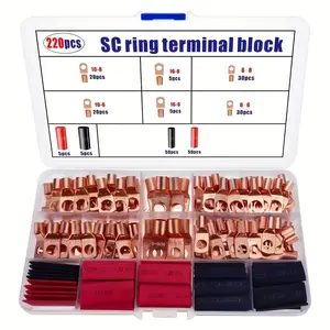 220pcs Ring Terminal Set Color-Coded Connectors for Battery Cables Suitable for Vehicles Marine Use Power Cabinets Appliances Durable Electrical Crimp Connectors DIY Wiring Repair Kit
