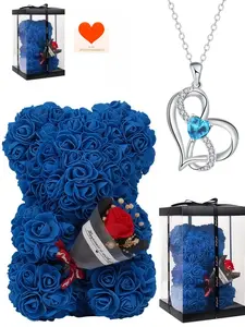 New High-end Heart-shaped Pendant Necklace, The Eternal Flower Rose Teddy Bear Gift Box for Valentine's Day Gift, Love Heart Necklace, Exquisite Jewelry Gift