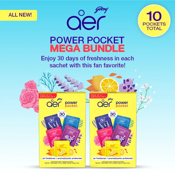Aer Power Pocket Home Fragrance Assorted Bundle - 5 Packs x 2 Units (10 Total Units), Blueberry & Citrus Scents, 1 Month Long-Lasting Freshness Maintenance