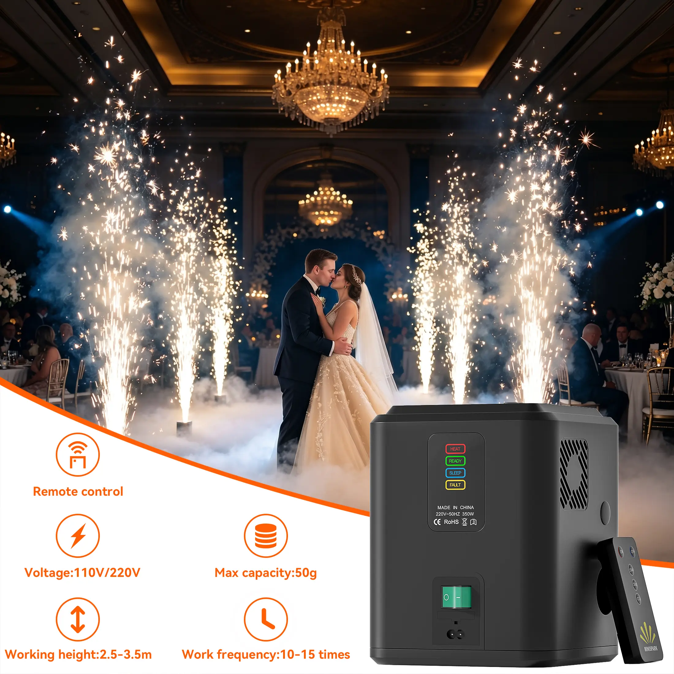 Portable Cold Spark Machine, Safe Non-Heated Spark Effect Suitable for Weddings, Stage Performances, Parties, Wedding Ceremonies& Corporate Events. friends gift Summerwins( Not Include Material )