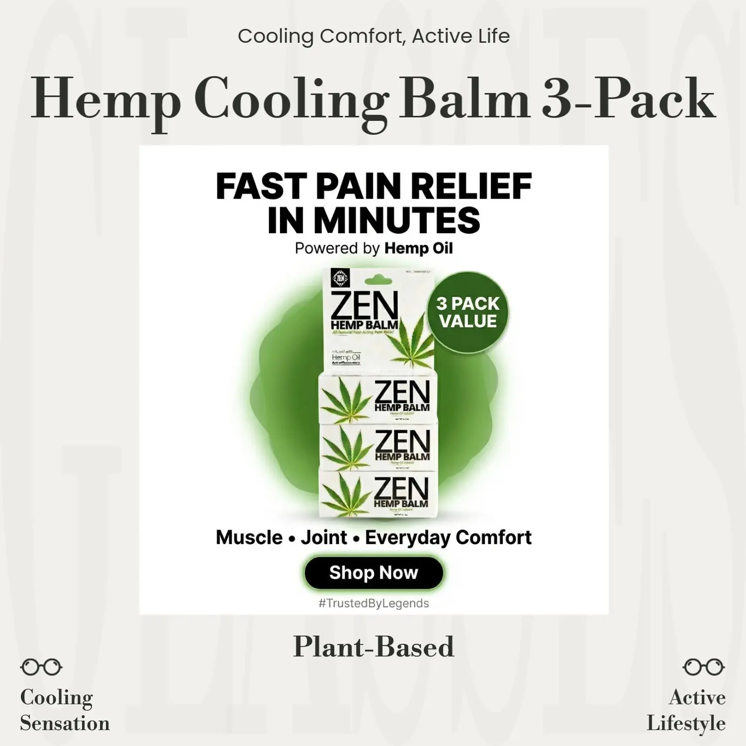Hemp Essential 3-Pack Herbal Pain Relief Balm - Plant-Based, Cooling, Botanical Blend with Essential Oils for Aromatherapy, Muscle Recovery, Fitness & Wellness Topical Support, Herbal Relief, Muscle Recovery Balm