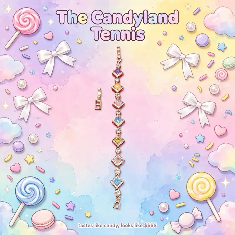 The Candyland Tennis Bracelet | Rainbow Tennis Bracelet | Multicolor Diamond Tennis Bracelet | Pastel Candy Bracelet | Gold Confetti Bracelet | Gift For Her    1pc