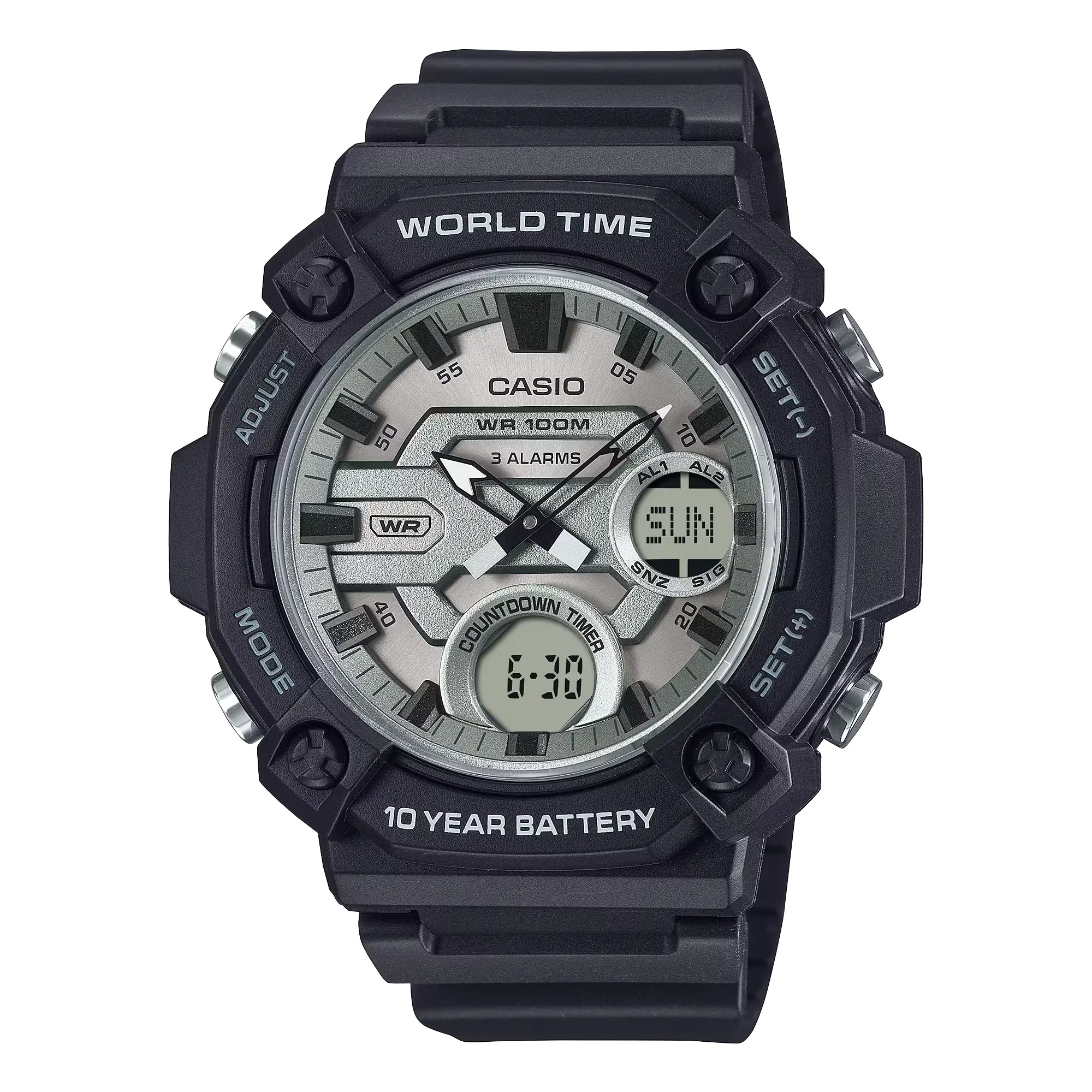 Casio Men’s Analog Digital World Time Watch with Silver Dial - AEQ-120W-7AVCF