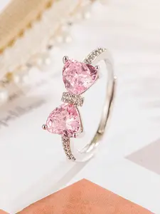 Sweet Girl Zircon Bow Ring for Women, Open Design High-End Elegance, Cute and Delicate Unique Style, Perfect Gift Idea, Trendy Jewellery Accessories
