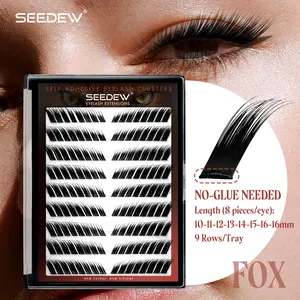 Seedew 144 Cluster/case Fox Self-Adhesive Eyelash Clusters No Glue Need Fox Eye C Curl 16mm Lashes DIY Eyelash Extensions Christmas Gift for Personal Use Festival Costumes Makeup Tools