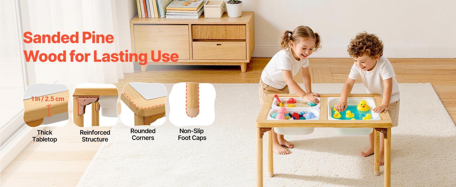VEVOR Pine Folding Activity Table for Toddlers, Foldable Wooden Play Desk with Double-Sided Board, Storage Bins, Non-Slip Feet, Toddler Art Desk for Kids' Sand-Water Play, Drawing, Studying#BackToSchool
