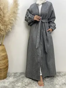 Fall & Winter,Fashion Slim Fit Muslim Belted Wrap Cardigan Long Sleeve European Style Pocket Coat, Casual Daily Wear,  Women's Clothing