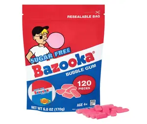 New Bazooka Sugar-Free Bubble Gum Pellets Bag - 120 Count Bulk Gum, Original Flavor, Resealable Pouch Perfect for Sharing, Ideal for Parties & Vintage Themes, Nostalgic Chewy Gum