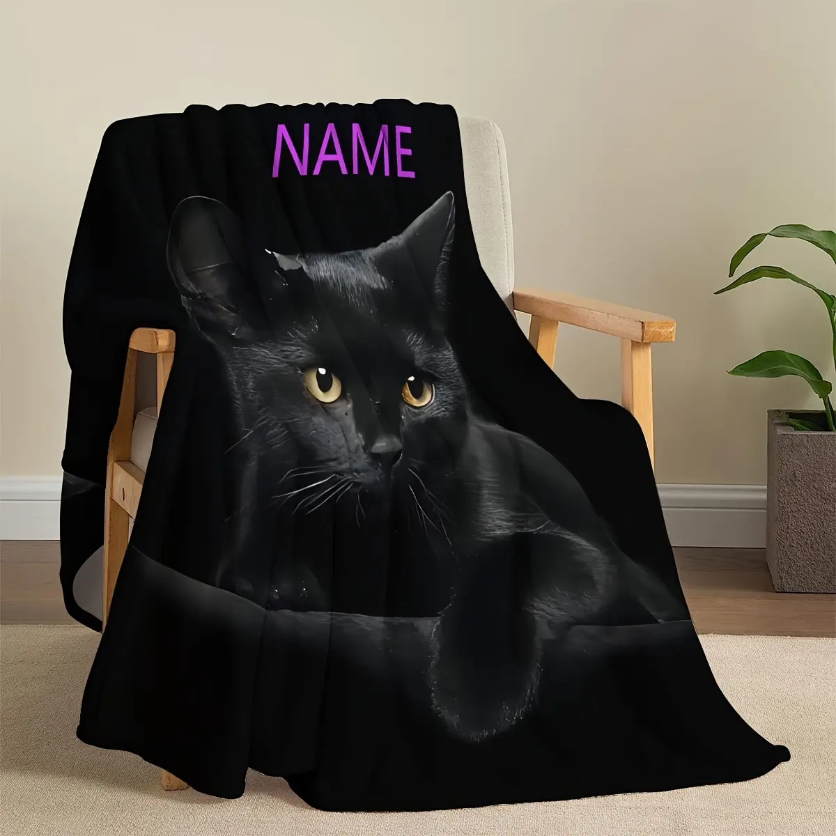 Personalized Cat Name Blanket - Soft, Warm All-Season Digital Print Polyester Knit Throw for Naps, Camping & Travel - Elegant Animal Design