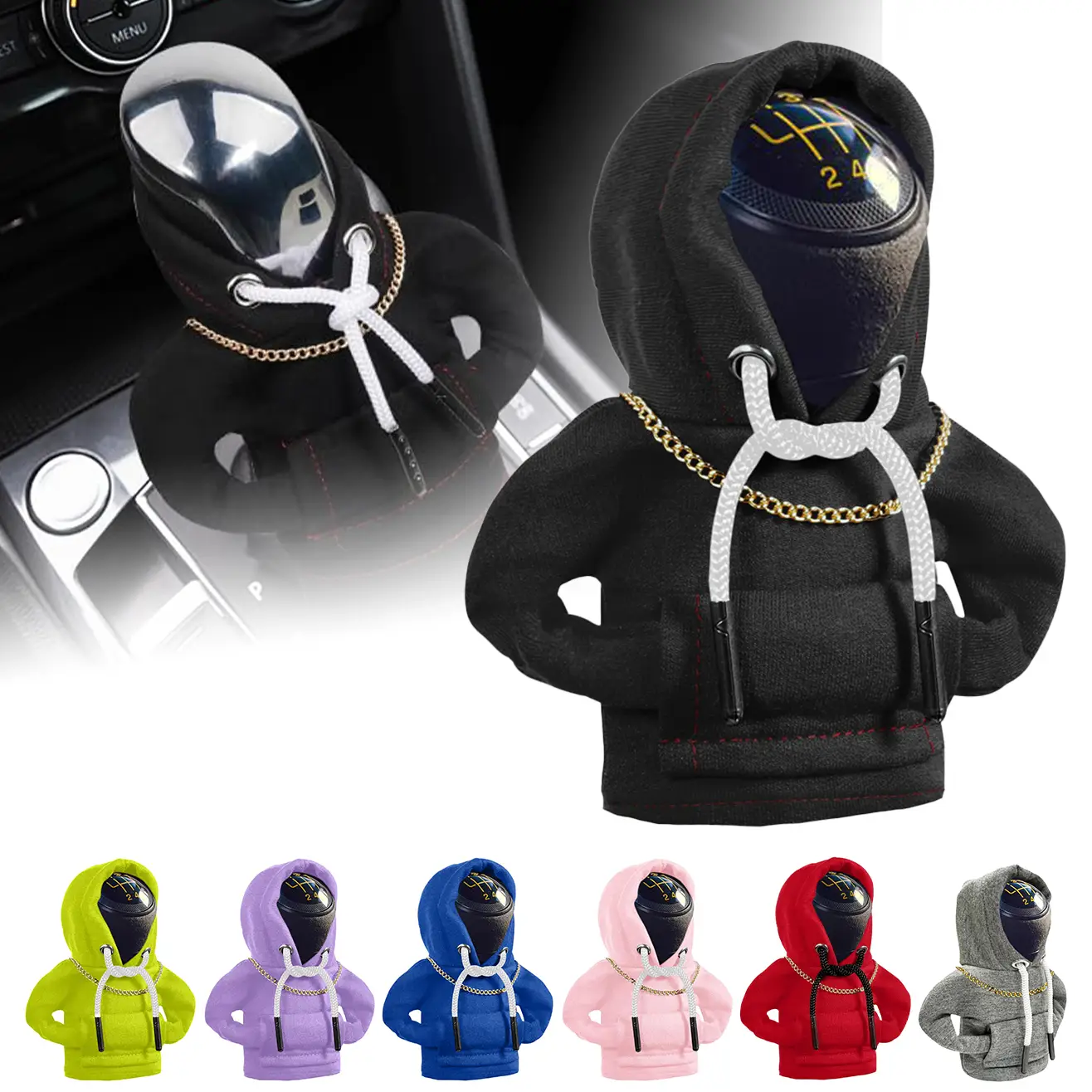 DIBMS Car Gear Shift Hoodie, Funny Mini Hoodie Car Decor, Winter Warm Universal Fit Shift Knob Cover, Car Interior Accessories Gift, car gear shift co