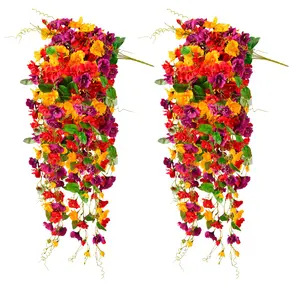2Pack Artificial Hanging Hibiscus, UV Resistant Fake Flowers & Leaves for Spring Summer Outdoor Decor, Valentine's Day, Front Porch, Patio, Balcony Planter, Garden, Indoor Outdoor Hanging Home Decor