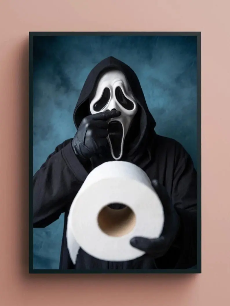 Funny Scream Bathroom Poster - Horror Movie Wall Art - Ghostface Wall Print