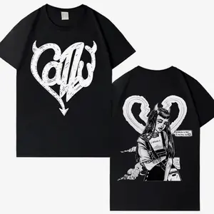 Rapper Cazzu Double Sided Print T Shirt Mens Womens Y2K T-shirt Short-sleeved Aesthetic Crewneck Casual Comfort Tshrit Teenagers WHG