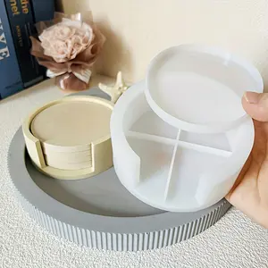 5pcs/set Handmade DIY Glue Moulds, Round Coaster Storage Box Mold Epoxy Cement Coaster Silicone Mold DIY Terrazzo Coaster Storage Rack Concrete Plaster Mold Crafts