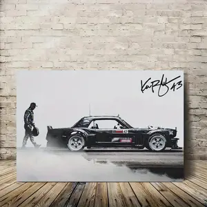 1pc Ken Block Signature Car Poster - Dynamic Racing Scene Canvas Wall Art with Signature, Black Sports Car and Driver, Ready-to-Hang Frame Decoration, Suitable for Home, Office, Garage - Perfect Gift for Car Enthusiasts and Racing Fans, Car Decoration, Of