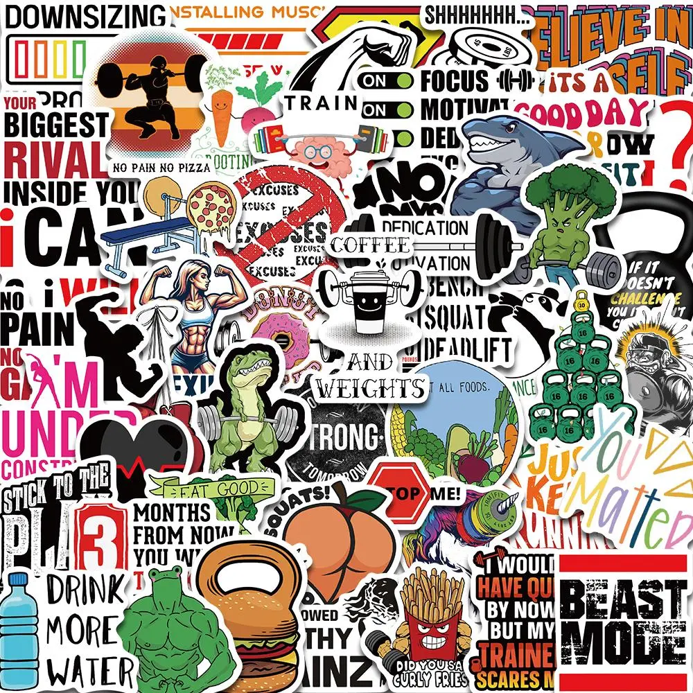 Fitness Motivational Sticker, 50pcs/set Round Self Adhesive Decorative Sticker, DIY Decals for Water Bottle, Laptop, Phone Case, Scrapbooking, Journal Making, Accessories