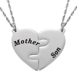 [B4]  Simple and versatile stainless steelspliced heart-shaped electroplatedengraved neckiace for parent-childstyle, a gift for mom Deals For You Days