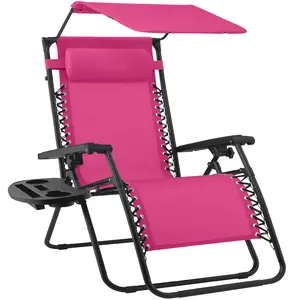 Best Choice Products Folding Zero Gravity Recliner Patio Lounge Chair w/ Canopy Shade, Headrest, Tray