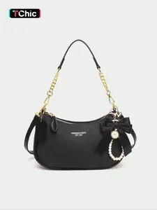Women's Vintage PU, Fashion Chain Breadbag, Embellished Shoulder Bag, Trendy Crossbody Bag, Casual Commuter Bag, Commuter Office Streetwear, Perfect Gift, Pure Color, Ideal for Daily Use