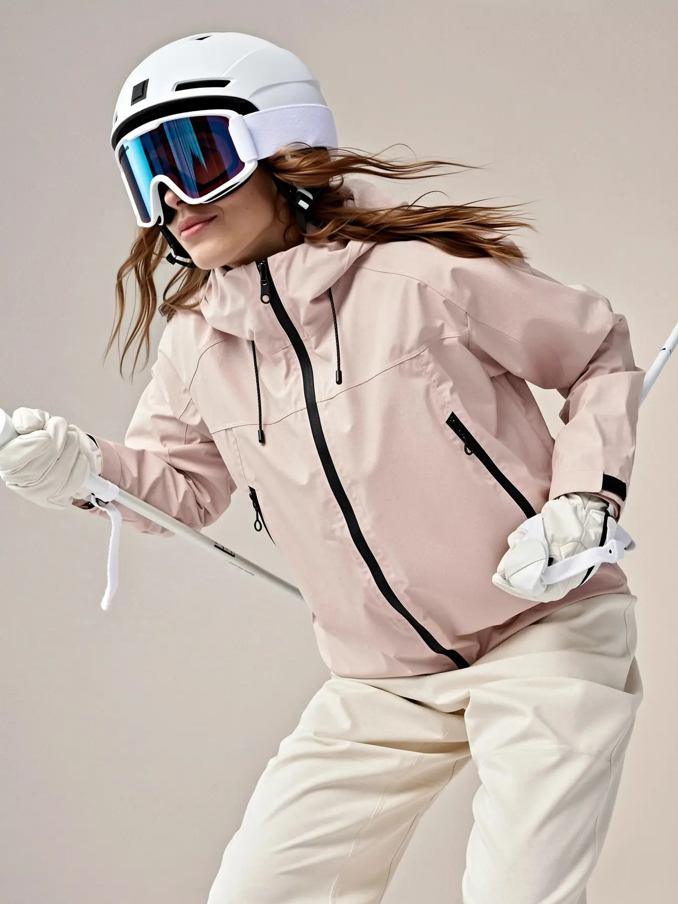 Women's Solid Zip Up Drawstring Hooded Jacket, Outdoor Lightweight Windproof Waterproof Long Sleeve Sports Jacket for Cycling Snow Skiing, Women's Sportwear for Fall & Winter, Waterproof Windproof Outerwear