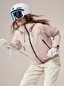 Women's Solid Zip Up Drawstring Hooded Jacket, Outdoor Lightweight Windproof Waterproof Long Sleeve Sports Jacket for Cycling Snow Skiing, Women's Sportwear for Fall & Winter, Waterproof Windproof Outerwear