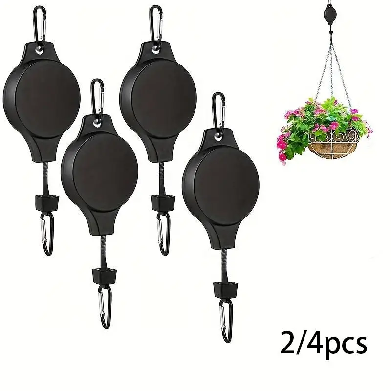 Plant Pulley, 2/4 Counts Retractable Plant Hanger, Easy Reach Hanging Plant Hanger for Garden Pot, Flower Basket and Bird Feeder