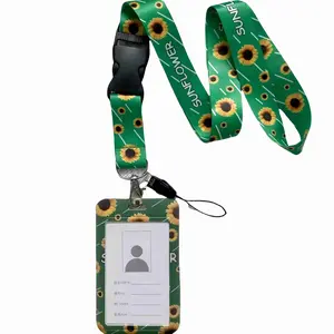 Sunflower Pattern ID Badge Holder & Personalized Lanyard, 1 Set Including Fashionable ID Card Holder and Lanyard, Identification Badges & Supplies for Office, Custom Lanyard