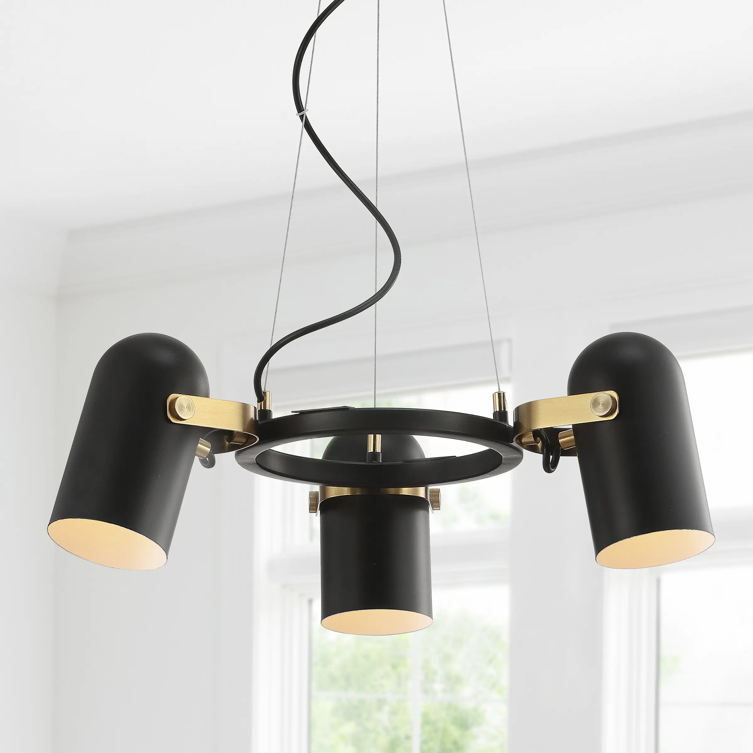 JONATHAN Y Eugenio Adjustable Metal LED Chandelier - Black/Brass Gold, Contemporary Transitional Home Decor Light, Lighting Modes Adjustable Articulated Chandeliers for Living Room, Dining Room, Bulb Included, Multiple Sizes Available, Pendant Light, Adju
