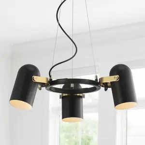 JONATHAN Y Eugenio Adjustable Metal LED Chandelier, Black/Brass Gold; Contemporary, Transitional; for Living Room, Dining Room, Bedroom; Available in Multiple Sizes; Bulb Included
