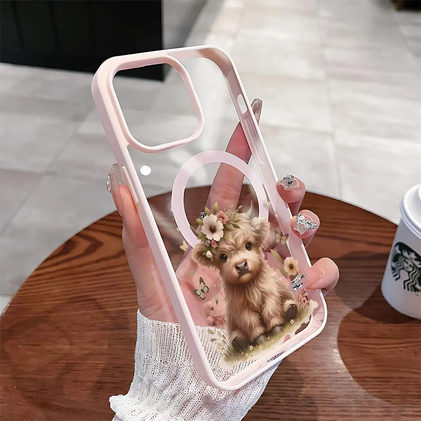 Stylish Simple Highland Cow MagSafe Acrylic Transparent Smartphone Case for iPhone 17 Pro Max/Air,16,16e,15,14 Plus,13,12,11,X,XS - Anti-Scratch, Wireless Charging Compatible, 2D Printing Protection, Silicone-Free Phone Accessories for Smart Devices
