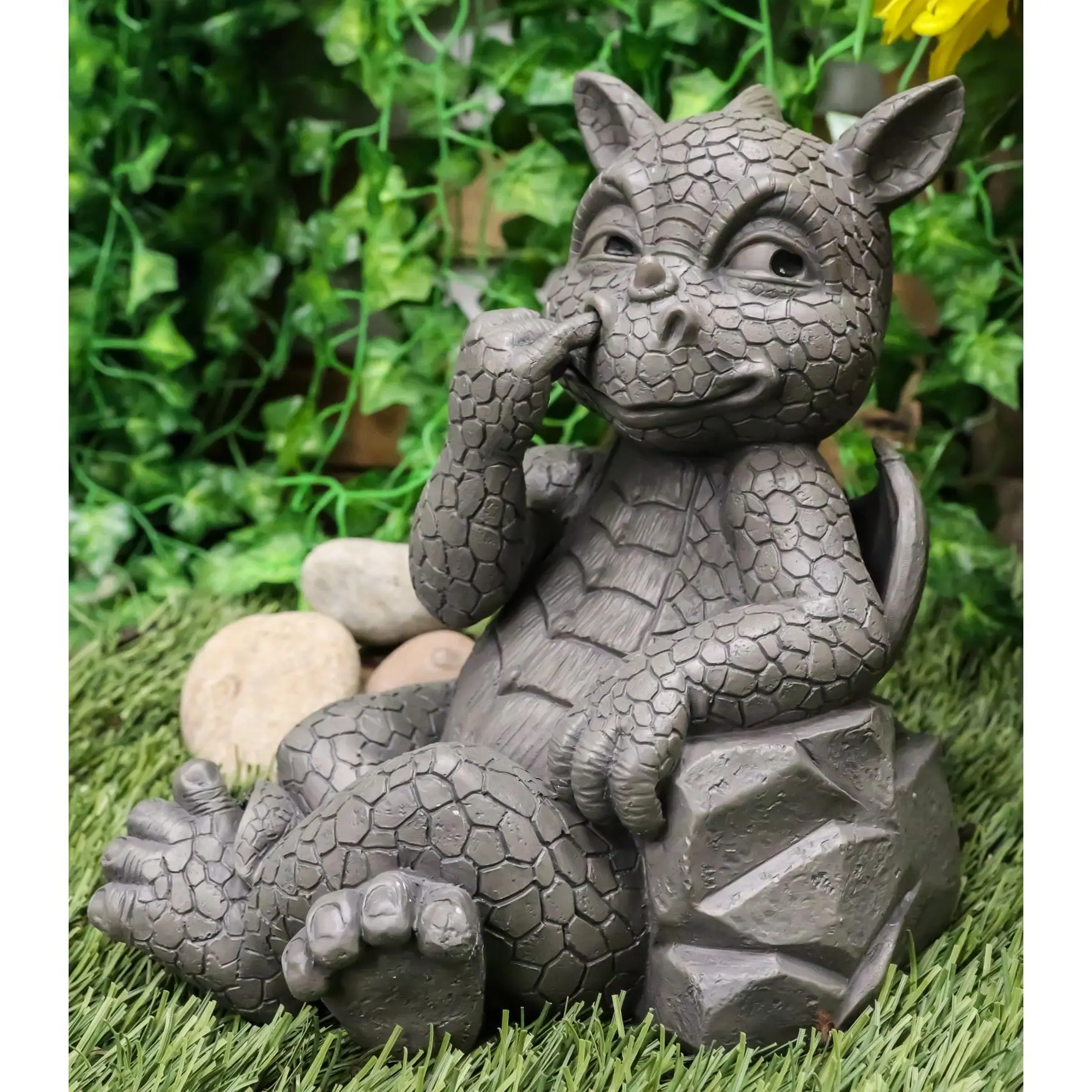 Ebros Whimsical Bad Habit Garden Dragon Picking Nose Statue Fantasy Dragons Decor