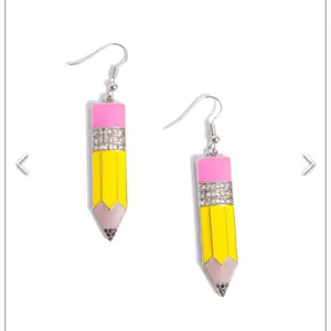 Iconic Institution Yellow Pencil Shape Earrings with Pink and Silver Accents
