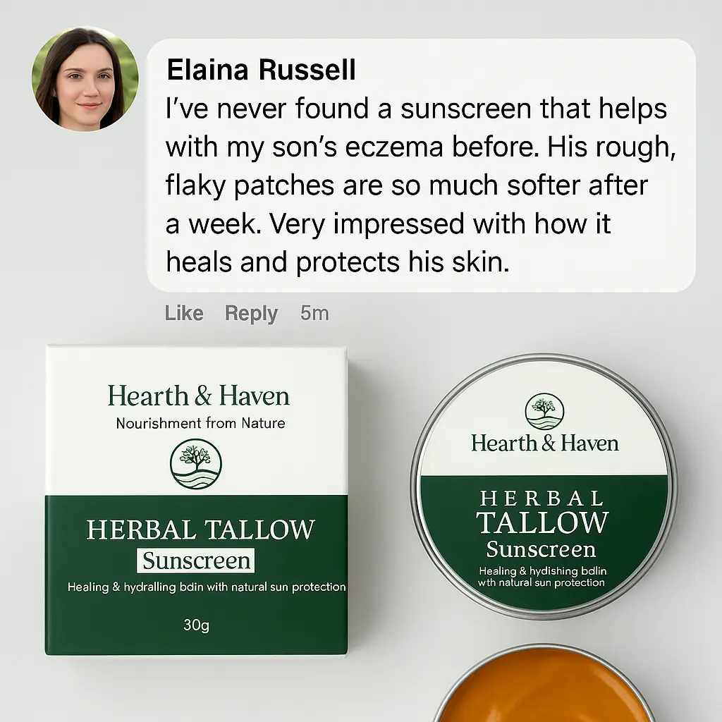 Hearth & Haven Herbal Tallow Sunscreen 30g - Broad Spectrum Protection with Nourishing Botanicals for Sensitive Skin