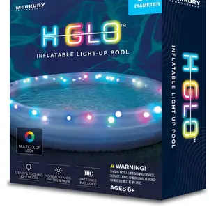 Merkury Innovations HGLO Inflatable Light-Up Pool with Multicolor LEDs Steady Flashing Light Modes for Backyards Parties Ages 6+