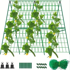 Metal and Plastic Plant Support Cage, Adjustable 48 Inch Foldable Detachable Cucumber Trellis Kit, Multi-Functional Climbing Vegetable Plant System, Climbing Plant Stand, Plant Trellis Netting, Plant Cages Supports