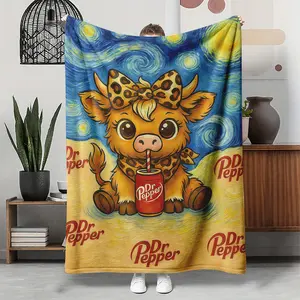 Cartoon Cute Highland Cow  Bow Leopard Print  Pattern Blanket Dr Pepper Soft Warm Throw Blanket  Warm Nap Blanket for Home Office Travel Camping Gifts cozy lightweight