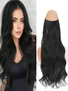 Synthetic Halo Hair Extensions – No Clip, Curly Wave One-Piece Hairpiece with Invisible Fish Line, 20-32 Inch Fake Hair for Women