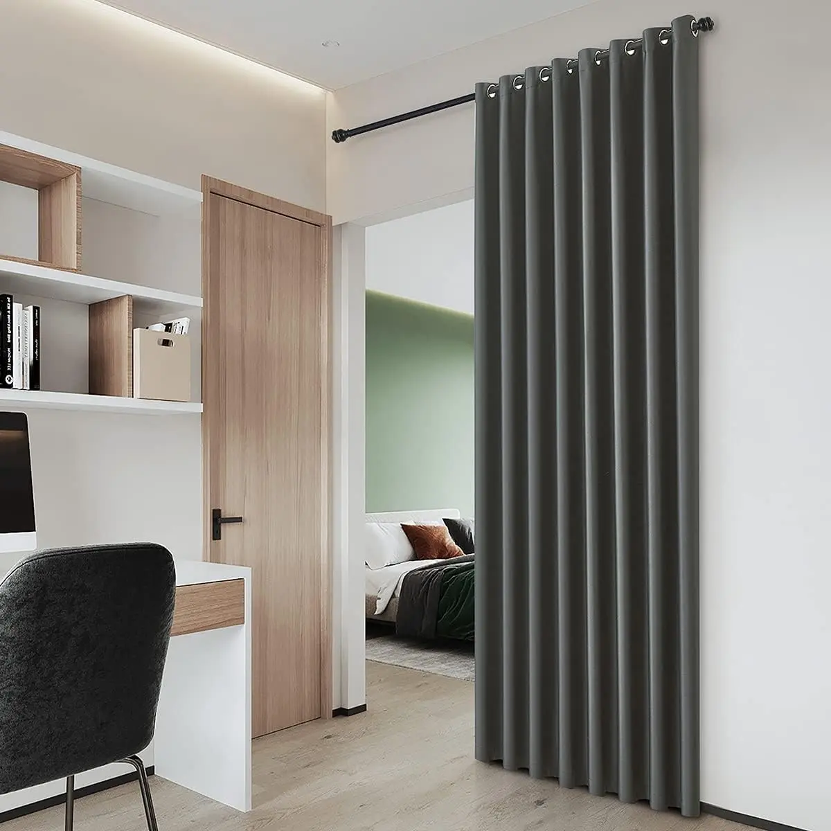 Instant Space Divider Curtain - Blackout, Privacy & Energy Saving - Extra Wide Fabric Partition Curtain for Room Dividing Without Renovation, 10 ft Wide x 8 ft Tall, Dark Grey, 1 Panel