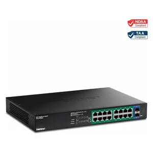 TRENDnet 18-Port Gigabit EdgeSmart PoE+ Switch, TPE TG182ES, 240W PoE Power Budget, 16 x Gigabit PoE+ Ports, 2 x Gigabit SFP Ports, Managed Network Ethernet Switch, Lifetime Protection, Black