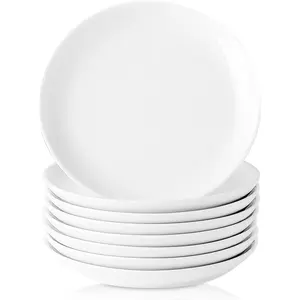 8 Piece Ceramic Appetizer Plates, 5.6 Inch Small Dessert Plates Set, White Round Plates for Bread, Butter, Snack, Lightweight Dinnerware Saucer Sets - Ivory, Oven, Microwave & Dishwasher Safe