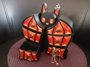 Gothic Bat & Cat Jewelry Storage Box - Multi-Compartment with Small Drawer for Ring Necklace Earring Organization - Halloween Christmas Dark Aesthetic Gift Versatile Organizer Eco-Friendly